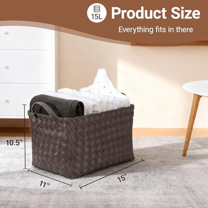 15L Laundry Baskets Waterproof Large Laundry Hamper Handmade Storage Baskets -set of 4 Collapsible Cube Organizers Woven Bins for Bathroom, Bedroom, Pantry, Shelves, Clothes and Towels-Coffee - color: Coffee*4 Set