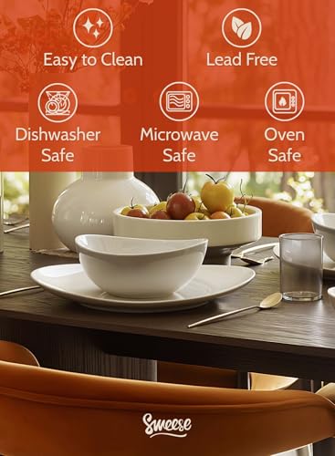 Sweese Porcelain Serving Bowls Set, 10-42 oz, Versatile for Salad, Soup, Snacks, Microwave Dishwasher Safe, White - color: White