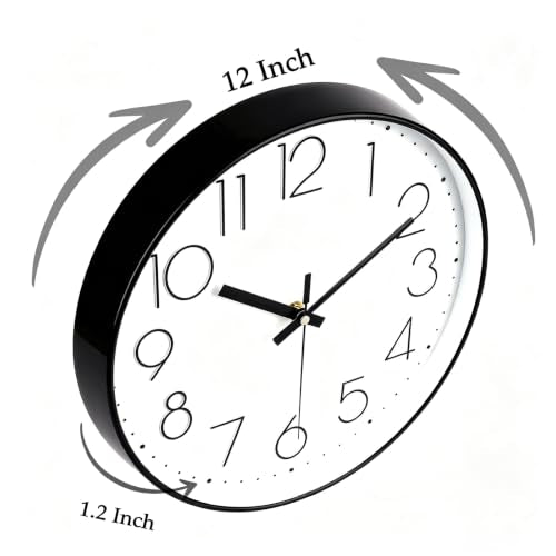 2 Pack Black Wall Clock 12 Inch Modern Silent Battery Operated Wall Clocks | Office Kitchen Classroom School - color: Black, size: 2 Pack-12 Inch