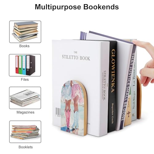 Two Women Dresses with Cowboy Boots Wooden Bookends Shelves 2 PCS Beach Preppy Sturdy Book Holders Desktop Organizer for Home Office Libraries - color: Color-1