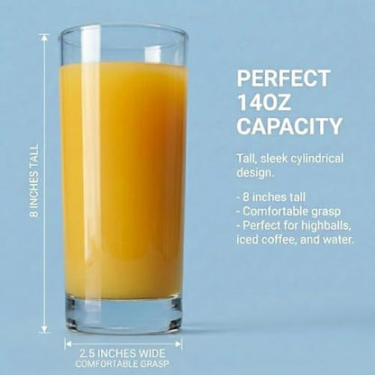 Godinger Highball Drinking Glasses, Italian Made Tall Glass Cups, Water Glasses Drinking Set, Cocktail Glasses - 14oz, Set of 4, Made In Italy | Premium quality 14oz drinking glasses set of 4, cocktail glasses, soda, juice, or everyday use, lead-free, dis