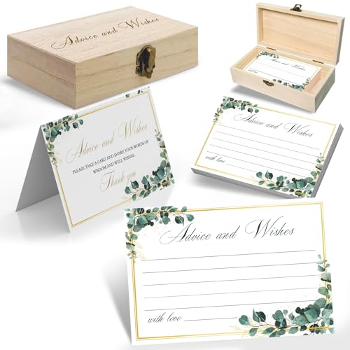 Eucalyptus Wedding Advice and Wishes Cards with Gift Box - 60 Greenery Marriage Advice Cards for Bride and Groom - Bridal Shower Games and Wedding Guest Book Alternative for Reception - color: EUCALYPTUS
