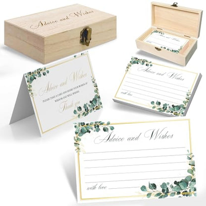 Eucalyptus Wedding Advice and Wishes Cards with Gift Box - 60 Greenery Marriage Advice Cards for Bride and Groom - Bridal Shower Games and Wedding Guest Book Alternative for Reception - color: EUCALYPTUS
