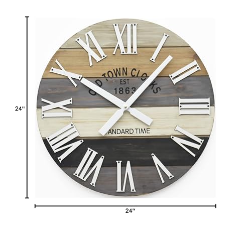 24" Wooden Multi-Color Maritime Coastal Beach Large Roman Wall Clock (Grey, 24 inch) - color: Roman Grey, size: 24 inch