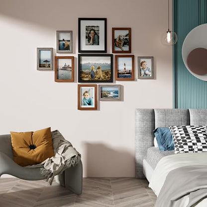 Vittanly 10 Pack Gallery Wall Frame Set, Black, Walnut Brown, Dark Grey | Gallery Wall Frame Set: 2pcs 8x10, 4pcs 5x7 & 4pcs 4x6 Photos for Wall & Table, Picture Frames made of Engineered Wood - color: Black & Walnut Brown & Dark Grey