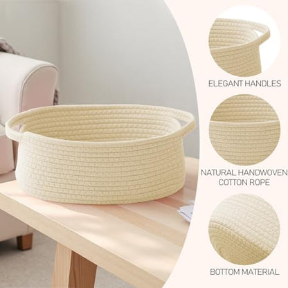 JMvicyroam Small Woven Basket, Empty Gift Basket, Beige/2 Pack | Small Gift Basket, Cotton Rope, 12 x 8 x 10 in, Handles, Includes Ribbon and Bag, Birthday Gift Basket - color: Beige, size: 2 Pack
