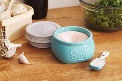 Fox Run Vintage Style Mason Jar Salt Cellar, Blue Ceramic with White Lid, 1 Cup Capacity - style: Salt Cellar