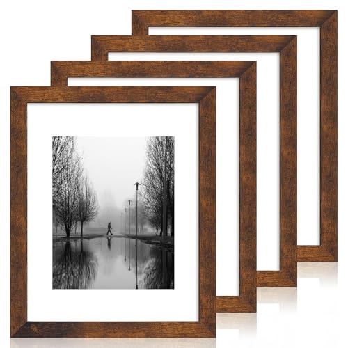 iRahmen 11x14 Picture Frame Set of 4 with Tempered Glass, Rustic Frame Display 8x10 Pictures with Mat or 11 x 14 Without Mat, Wooden Photo Frames for Wall Mounting - color: Dark Brown, size: 11X14
