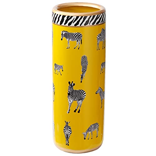 24" H Zebra Ceramic Umbrella Stand Entryway Umbrella Cane Holder | Umbrella Racks Porcelain Ceramic Umbrella Holder Modern Style Floor Vase for Storing Canes Walking Sticks for Entryway Indoor