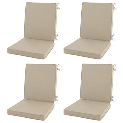 Outdoor Chair Cushions, Water-Resistant & Fade-Resistant, Patio Furniture Lawn Dining Chair Seat Replacement with Mid Back, Ties Zipper, Removable Cover, 18 x 16.5 Inch, Set of 4, Natural - color: Natural, size: 18" x 16.5" 4 Pack