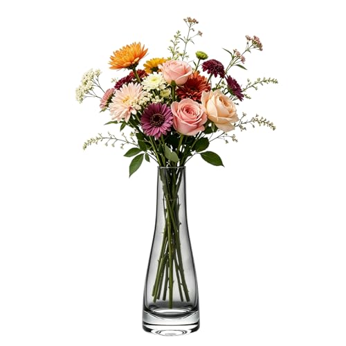 8.3 Inch Tall Skinny Glass Bud Vase, 6.76oz/200ml Narrow Waist Single Stem Rose Holder for Wedding Centerpieces, Home Dining Table Office Decor (Grey) - color: Gray
