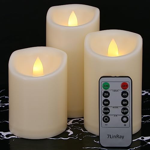 Outdoor Flameless Pillar Candles with Remote Timer Battery Operated Candles | Waterproof Flickering LED Ivory Plastic Pillar Candles for Home, Wedding, Festival Decor,Set of 3(3" x 4" 5" 6") - color: 3 Pack-D3"x H 4 5 6"