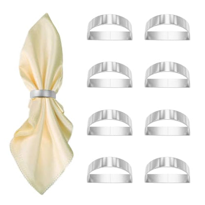 8 Pcs Silver Napkin Rings-Stainless Steel Napkin Rings(Semicircle) | Metal Napkin Ring for Table Settings Wedding Christmas Party Dinner Table - size: 8 Silver