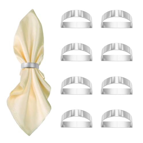 8 Pcs Silver Napkin Rings-Stainless Steel Napkin Rings(Semicircle) | Metal Napkin Ring for Table Settings Wedding Christmas Party Dinner Table - size: 8 Silver