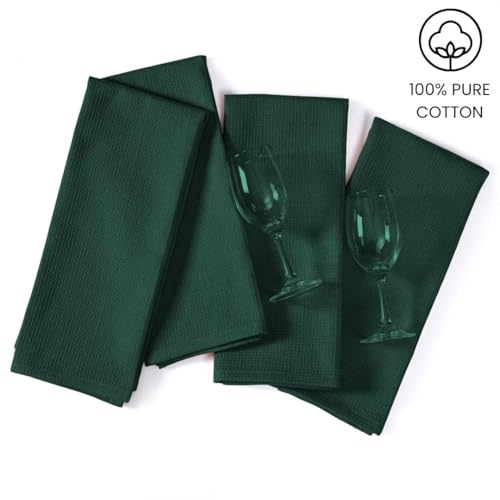 Waffle Kitchen Towels Large 16x26 inch 100% Cotton Set of 4 - Soft Absorbent Washable Tea Towel for Kitchen - Dish Cloths Quick Drying - 320 GSM Quality Dish Towel Green - color: Green