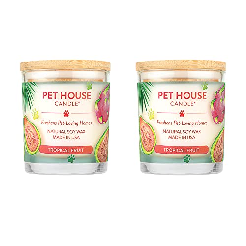 Pet House Candles, Clean Burning, Long Lasting Pet Odor Candles, Plant-Based, 60 Hour Burn Time - Tropical Fruit, 9 oz, 2 Pack - color: Tropical Fruit, size: Pack of 2