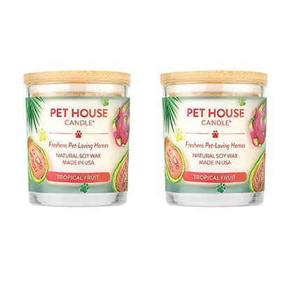 Pet House Candles, Clean Burning, Long Lasting Pet Odor Candles, Plant-Based, 60 Hour Burn Time - Tropical Fruit, 9 oz, 2 Pack - color: Tropical Fruit, size: Pack of 2
