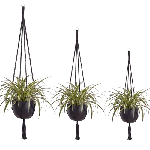 EBOOT 3 Pack 33 41 48 Inch Macrame Plant Hanger, Black, 4 Legs | Hanging Rope for Flower Pots Indoor Outdoor, Boho Planter Basket Holder, Sturdy Macrame Design for Ceiling Hooks - color: Black, size: 33 41 48 Inch