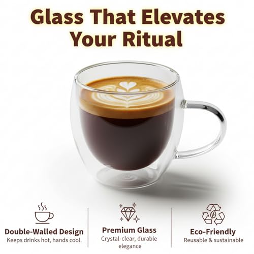Casafoyer 9 Oz Double Wall Glass Coffee Cups Set of 4, Borosilicate Espresso Mugs