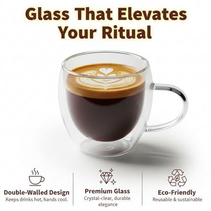 Casafoyer 9 Oz Double Wall Glass Coffee Cups Set of 4, Borosilicate Espresso Mugs