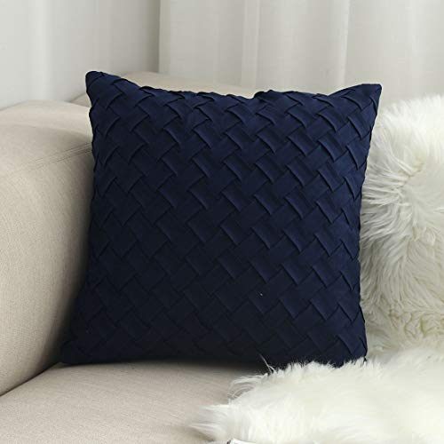 vctops Boho Basket Weave Pattern Decorative Throw Pillow Cover Super Soft Suede Solid Square Accent Cushion Case for Couch Sofa Car (Navy,18"x18") - color: Navy, size: 18" x 18" (Pack of 1)