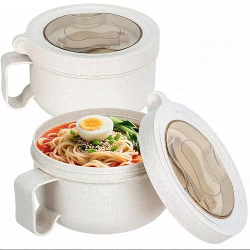 OZY Microwave Bowl Set with Lids and Handles,Ramen Noodles Cup Mug for Instant Noodles,Oatmeal,Salad,Soup,Cereal,Ideal for Home,Office, Dorm,BPA-Free (Beige Beige) - color: Beige Beige