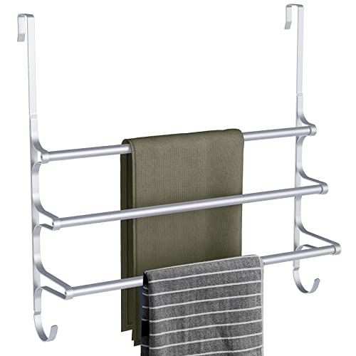 CANYAVE Over The Door Towel Rack, Extendable Triple Towel Storage Holder with Hooks, 24.02 Inches Towel Bar Hanger Towel Racks for Bathroom (Silver) - color: Silver Gray, size: 24.21"L
