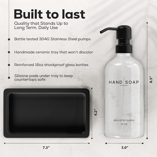 Glass Hand and Dish Soap Dispenser Set by Brighter Barns - Kitchen Soap Dispenser Set with Tray, Stainless Steel Pump - Glass Bottles for Sink - Black Kitchen Accessories for Home, Hotel, Gift (Clear) - color: Clear Hd
