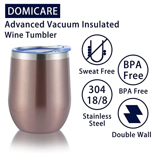 DOMICARE Stainless Steel Wine Tumbler Bulk with Lid, Personalized Rose Gold Insulated Tumblers Set, 12oz Travel Coffee Cups Pack of 4 - color: Rose Gold, size: 4 Count (Pack of 1)