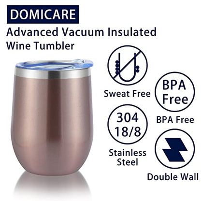 DOMICARE Stainless Steel Wine Tumbler Bulk with Lid, Personalized Rose Gold Insulated Tumblers Set, 12oz Travel Coffee Cups Pack of 4 - color: Rose Gold, size: 4 Count (Pack of 1)