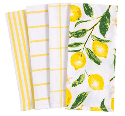 KAF Home Pantry Lemons All Over Kitchen Dish Towel Set of 4, Cotton, 18 x 28-inch