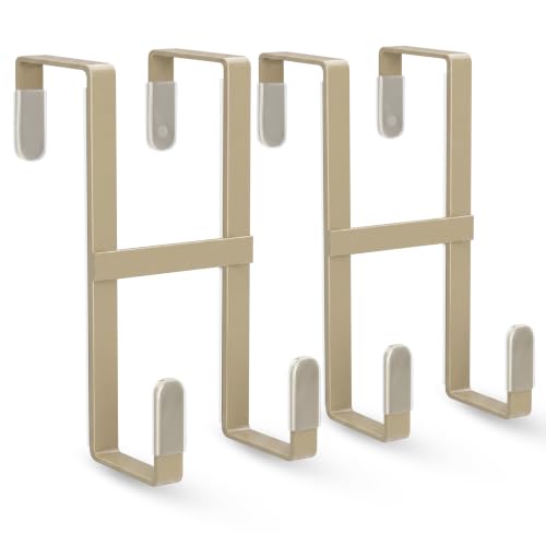 FYY 2 Packs Over The Door Hooks, Double Sided Door Hanger Hook - Heavy Duty No Drill Wall Hooks for Hanging Coats, Towels, Kitchen Closet Fits Most Doors Up to 1-7/8" Thickness (5.12" L, Pale Brown) - color: Pale Brown-2pcs, size: 5.12"short