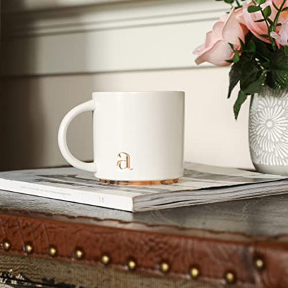 COLLECTIVE HOME Ceramic Coffee Mug, 15 oz Monogram Cup with Gift Box(a) | Dishwasher Safe, Engraved Gold Letter , Personalized Housewarming Birthday Present, Christmas Thanksgiving Mothers Day Gifts - color: gold-a