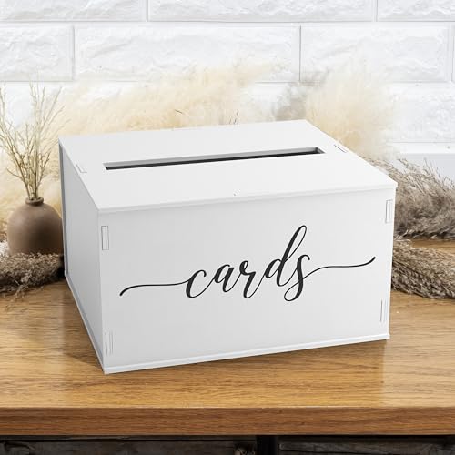 Wooden Wedding Card Box with Slot and Lid | Graduation Card Box for Party 2026 | Grad Gift Money Envelope Holder for Reception, Bridal Shower, Birthday, Retirement | Rustic Keepsake Decorations - size: Card Box (White)