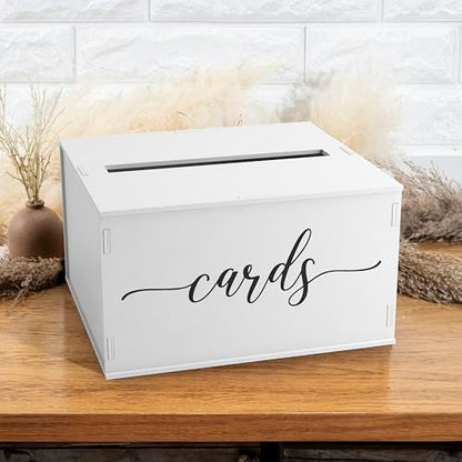 Wooden Wedding Card Box with Slot and Lid | Graduation Card Box for Party 2026 | Grad Gift Money Envelope Holder for Reception, Bridal Shower, Birthday, Retirement | Rustic Keepsake Decorations - size: Card Box (White)