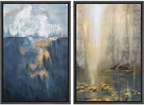 MUDECOR Framed Canvas Print Wall Art Set Pastel Paint Stroke Landscapes Abstract Shapes Illustrations Modern Art Decorative Bohemian Calm/Zen for Living Room, Bedroom, Office - 24"x36"x2 Black - color: A01-2208-win03, size: 36"L x 24"W, style: Black Frame