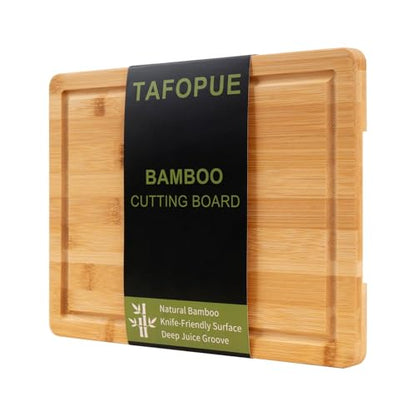 Bamboo Cutting Board, Wood Chopping Board with Juice Groove and Handle, 12×9 Inch Lightweight Kitchen Cutting Board for Fruit, Vegetables, Bread, Cheese, Snacks, Meat, BBQ, and Serving - color: Natural Bamboo, size: Medium | 11.8''L x 9''W x 0.6''T