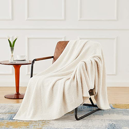 Super Soft Knit Throw Blanket Twin Size Cream White-Lightweight Plush Fuzzy Fluffy Warm Cozy Blankets and Throws for Sofa Bed All Season Use - color: Cream White, size: Twin(60"x80")