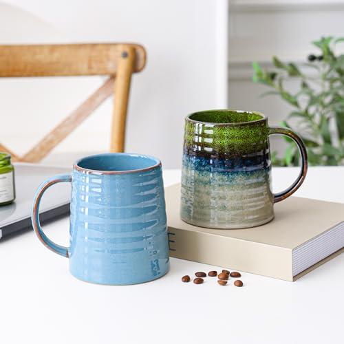Mkour 23oz Extra Large Ceramic Coffee Mugs, Handmade Cup, Big Tea Cups with Large Handle for Office and Home, Microwave and Dishwasher Safe (Blue) - color: Blue
