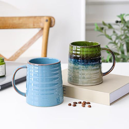 Mkour 23oz Extra Large Ceramic Coffee Mugs, Handmade Cup, Big Tea Cups with Large Handle for Office and Home, Microwave and Dishwasher Safe (Light Green) - color: Light Green