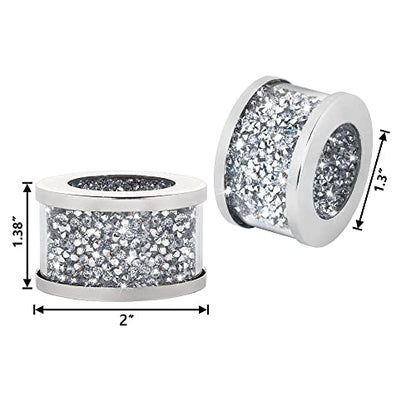 SHYFOY Silver Crushed Diamond Napkin Rings Set of 4,Bling Glass Table Decor | Stainless Steel Glass Frame Napkin Rings, Luxury Style for Wedding Receptions, Holiday and Banquet Table Arrangement - size: 4 Pieces