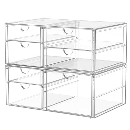 Acrylic 2-Pack 7-Drawer Makeup & Storage Organizer for Bath,Desk | Smooth-glide drawers, clear body, dustproof, wipe clean, for office supplies, pens, rings, earrings, tweezers, cotton swabs - size: 7 Drawers