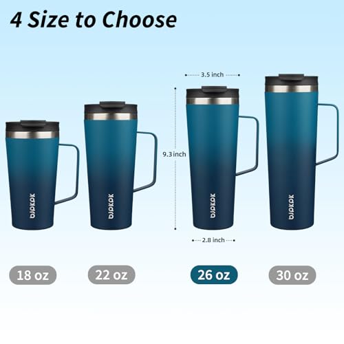 BJPKPK 26oz Insulated Tumbler with Handle, Lid & Straw, Stainless Steel | Double Wall Vacuum Insulated Coffee Travel Mug - Keeps Cold & Hot, BPA Free, Cupholder Fit for Office, Gym & Travel - color: Sea, size: 26 Ounces