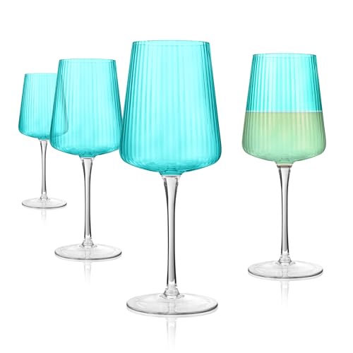 ARTLAND Soho Optic 14 oz Goblet, Set of 4 - Elegant Design, Versatile Use for Wine, Cocktails, Beverages, Durable Construction, Great for Gatherings, Easy to Clean, Thoughtful Gift Idea (Turquoise) - color: Light Turquoise, style: Goblet (4-Piece)