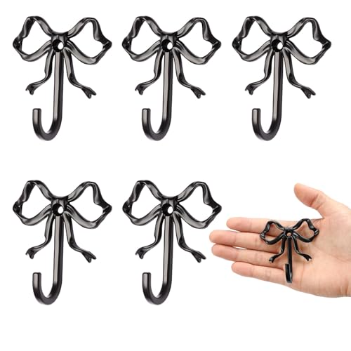 5 Pcs Gold Bow Hooks, Bow Hooks for Wall, Bow Decoration Hook,Decorative Hook, Suitable for Room, Bathroom, Love Shack Fancy Decor（Black） - color: Black, size: 5Pcs-Small