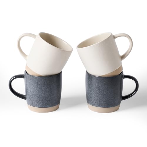 famiware Coffee Mugs Set of 4, Milkyway 13 oz Ceramic Cup Set with Handle | Stoneware Mug Set for Tea, Coffee, Latte, Cappuccino, Cocoa, Microwave and Dishwasher Safe, Matte White + Matte Dark Charcoal - color: Milkyway-Matte White + Matte Dark Charcoal,