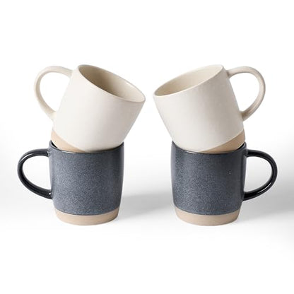 famiware Coffee Mugs Set of 4, Milkyway 13 oz Ceramic Cup Set with Handle | Stoneware Mug Set for Tea, Coffee, Latte, Cappuccino, Cocoa, Microwave and Dishwasher Safe, Matte White + Matte Dark Charcoal - color: Milkyway-Matte White + Matte Dark Charcoal,