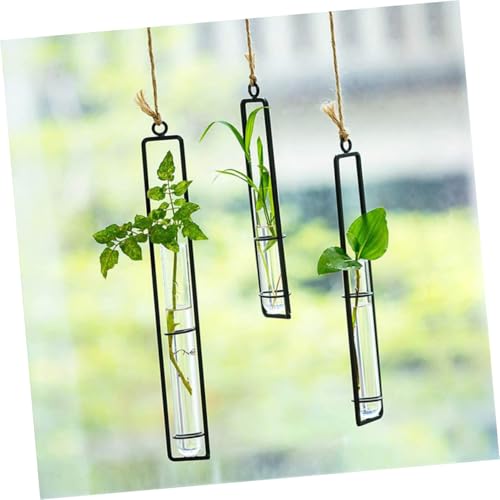 CALLARON 3 Kits Hanging Hydroponic Test Tube Vase Set with Iron Frame, Glass Plant Propagation Containers, Wall-mounted Flower Holders for Indoor and Garden Decoration