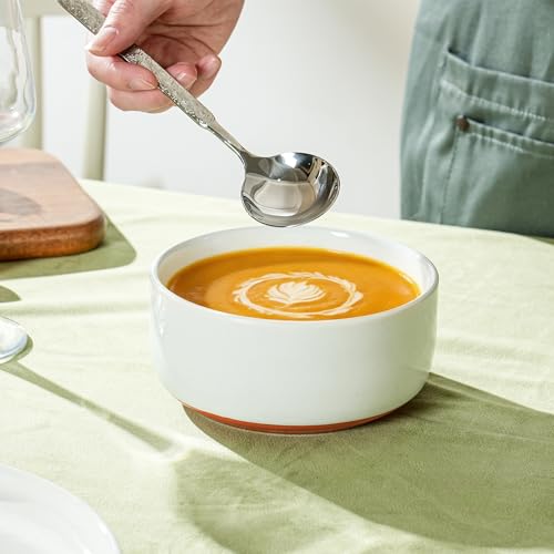 28 OZ Ceramic Cereal Bowls Set, 6 Inch, Set of 4, Elegant White | Handcrafted, Dishwasher & Microwave Safe, Stoneware Deep Soup Bowls for Everyday Use - color: White, size: Cereal Bowls Set (4PCS)