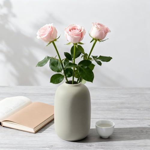 Small Ceramic Vase, Valentine's Day Vase, Modern Farmhouse Rustic Neutral Flower Vases for Dried Fresh Flowers, Home Decor Vases for Living Room, Entryway Table Decor, Kitchen, Shelf Decor (Set of 3)